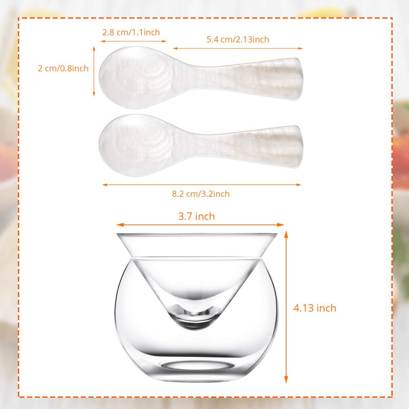 Patelai Glass Caviar Chiller Server Set Caviar Spoons 3.2 Inch Shell Spoon Mother of Pearl Round Handle for Egg, Ice Cream, Coffee, Restaurant Serving(3 Pieces) - Image 2