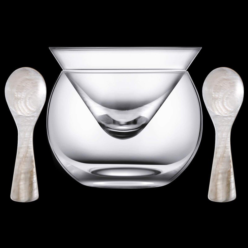 Patelai Glass Caviar Chiller Server Set Caviar Spoons 3.2 Inch Shell Spoon Mother of Pearl Round Handle for Egg, Ice Cream, Coffee, Restaurant Serving(3 Pieces) - Image 1