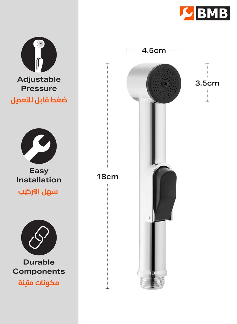 BMB tools UV Bidet Sprayer with Holder Set of 3 -Silver- Adjustable Pressure Handheld Bidet Spray with Wall Holder - Easy Installation for Bathroom Hygiene Personal Care Cleaning Washing and Watering  - Image 2