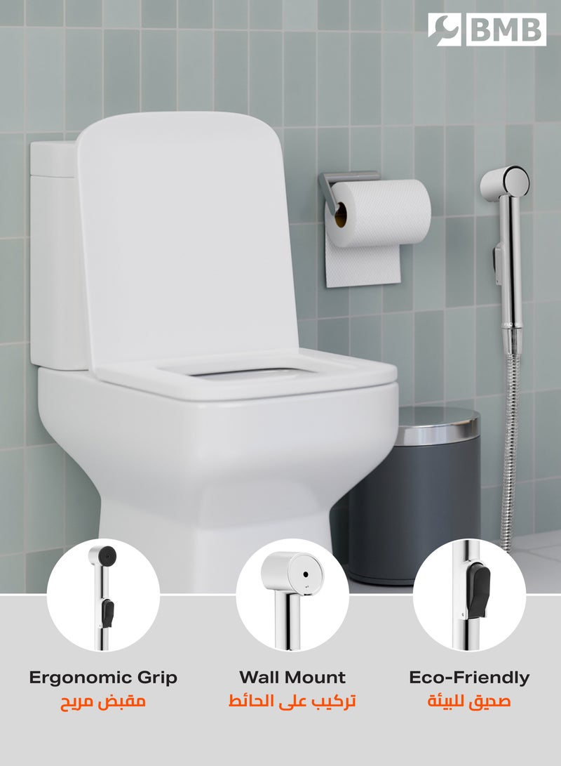 BMB tools UV Bidet Sprayer with Holder Set of 3 -Silver- Adjustable Pressure Handheld Bidet Spray with Wall Holder - Easy Installation for Bathroom Hygiene Personal Care Cleaning Washing and Watering  - Image 3