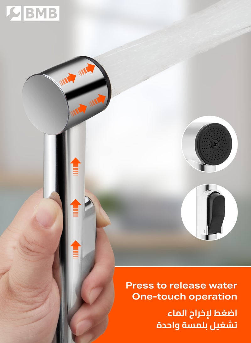 BMB tools UV Bidet Sprayer with Holder Set of 3 -Silver- Adjustable Pressure Handheld Bidet Spray with Wall Holder - Easy Installation for Bathroom Hygiene Personal Care Cleaning Washing and Watering  - Image 4