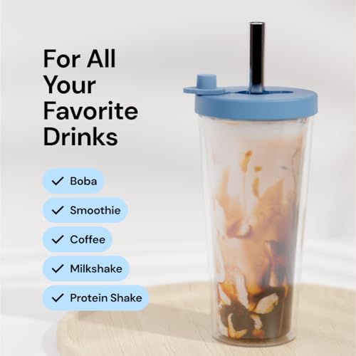 Dodoko Reusable Boba/Bubble Tea Cup - 17 oz with Lid & Straw; Cold Coffee/Smoothie Cup to Go - Breeze Blue - Image 5