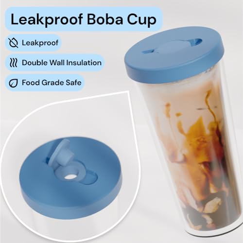 Dodoko Reusable Boba/Bubble Tea Cup - 17 oz with Lid & Straw; Cold Coffee/Smoothie Cup to Go - Breeze Blue - Image 2