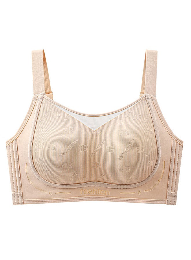 Finseech Bandeau Bra With High Side Support, Thin Cups, Large Size, Breathable Underwear, Milk Tea Skin Color, 75bcd