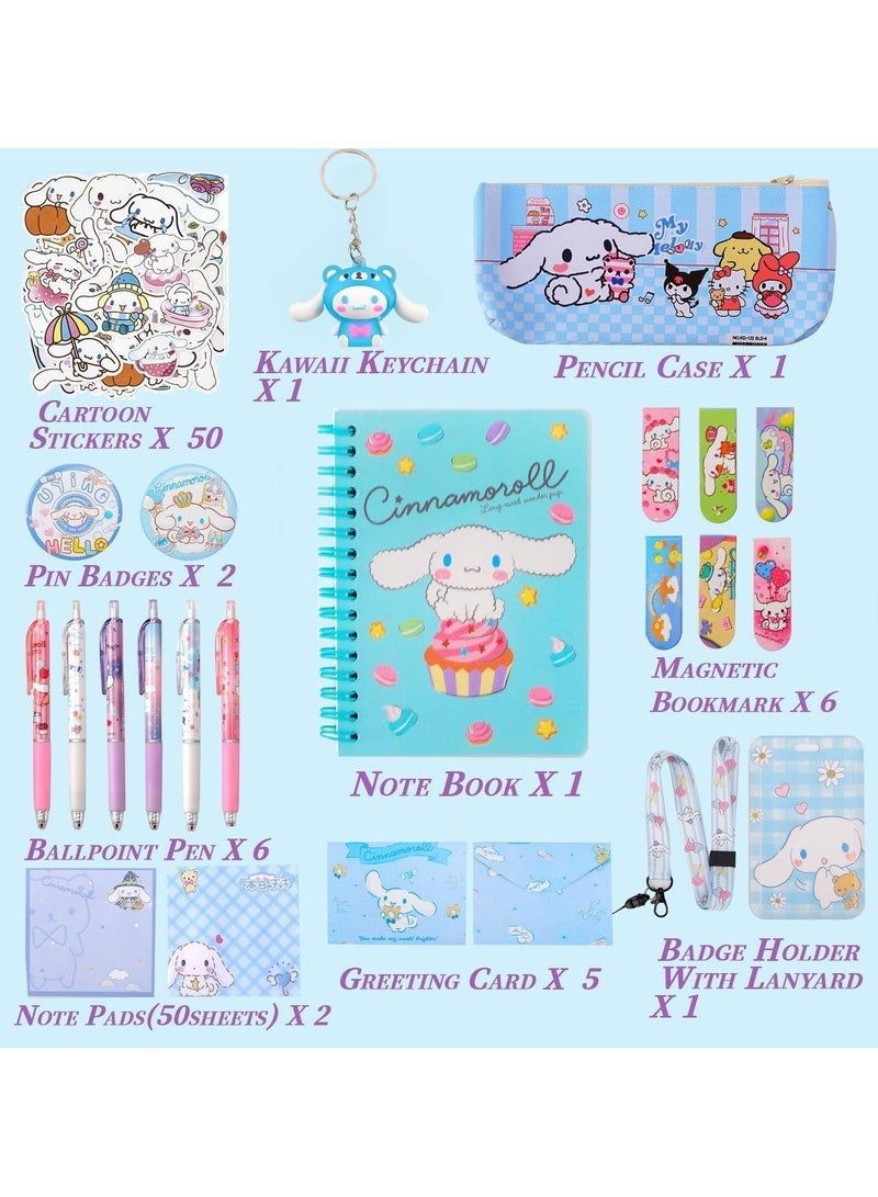 CMGTYYD Cute School Supplies Set, Cartoon School Supplies, School Supplies for Kids Girls Including Cartoon Journal Pencil Case Ballpoint Pen ID Badge Holder Stickers Key Chain Bookmark - Image 2