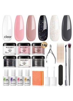 22 Pcs Dip Powder Nail Kit Starter 6 Colors Nude Clear Black Pink Dipping Powder Essential Liquid Set With Base Top Coat Activator French Manicure Set For Beginner Starter All In One Kit Diy At Home