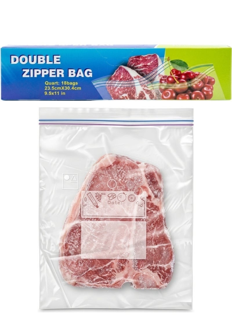 Double Zipper Reusable Food Storage Bags 18PCS 23.5 × 30.4 cm – Clear Leakproof Zip Lock Freezer & Refrigerator Storage Bags for Meat, Chicken, Fish, Vegetables, Fruits, Meal Prep, Leftovers, Snacks, Kitchen, Home & Travel Organization - Image 2