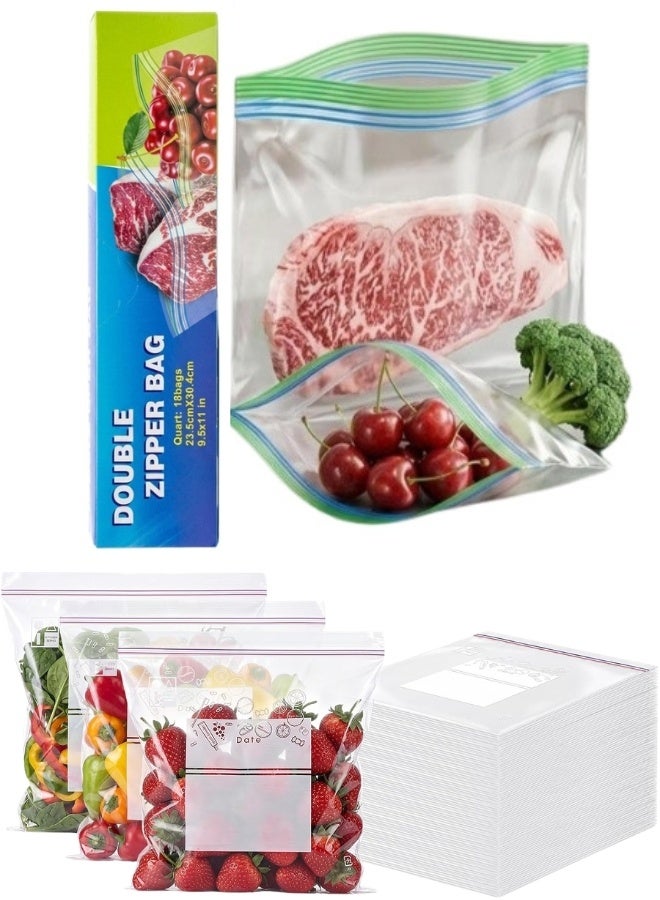 Double Zipper Reusable Food Storage Bags 18PCS 23.5 × 30.4 cm – Clear Leakproof Zip Lock Freezer & Refrigerator Storage Bags for Meat, Chicken, Fish, Vegetables, Fruits, Meal Prep, Leftovers, Snacks, Kitchen, Home & Travel Organization - Image 1