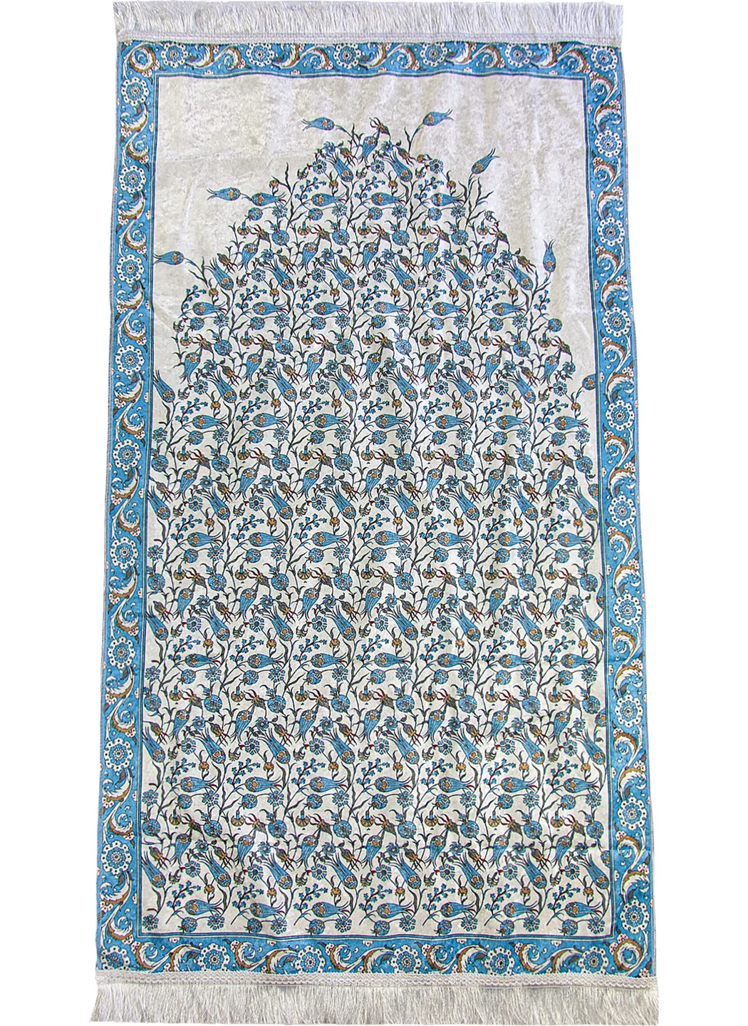 İhvan Online Ihvan Online Silk Textured Tulip Embroidered Prayer Rug with Carrying Bag - Blue