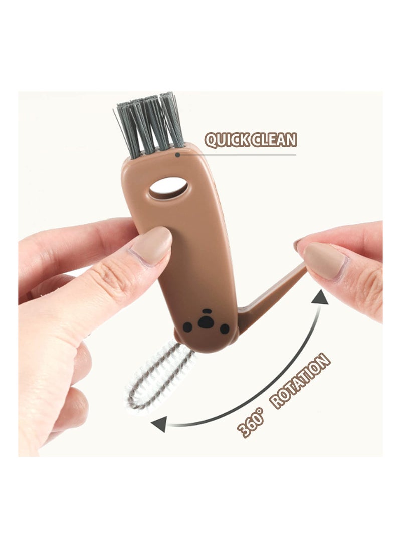 Zikra 2 Pcs 3 in 1 Multifunctional Cleaning Brush Mini Glass Cover Cleaning Brush Bottle Crevice Brush Cleaner Set Bottle Cap Detail Brush for Nursing Bottle Cup Cover Lid Groove Cleaning Gadgets Set - Image 4