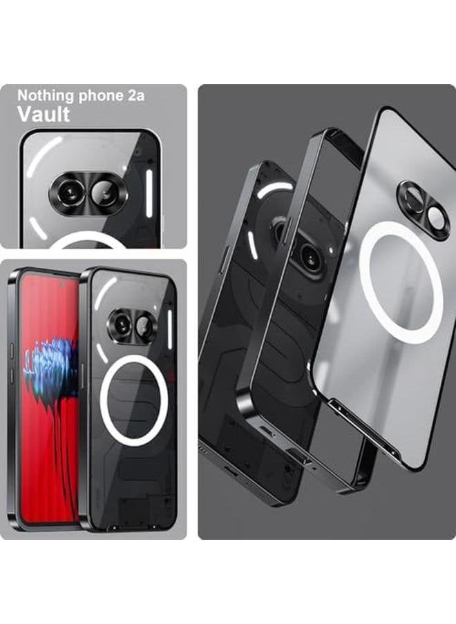 erorex Case Compatible With Nothing Phone 2A Compatible With Mag Safe Magnetic Adsorption Metal Bumper Back Frosted Pc Cover For Nothing Phone 2A Black  - Image 2