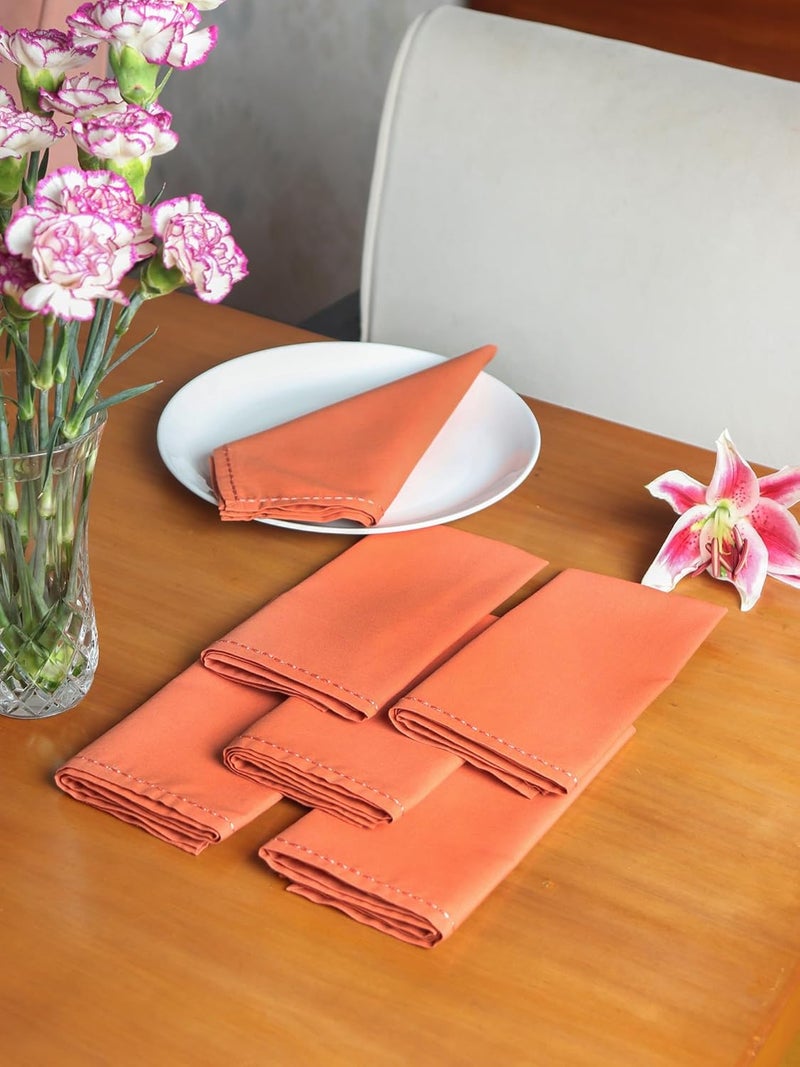 Zeba World Dinner Table Napkins 100% Cotton Set of 6 pcs | Embroidered Chawal Taka | Washable and Reusable Napkins for Dinner Table - Dark Coral Pink - 16x16 inches (40x40cms) (Pack of 6) - Image 1