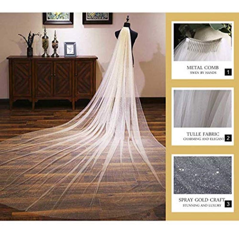 Aukmla Sparkle Cathedral Wedding Veil Long Glitter Bridal Veils with Comb for Women and Brides (White, 59'' Width) - Image 4