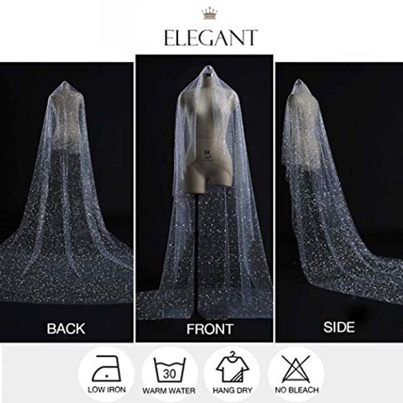 Aukmla Sparkle Cathedral Wedding Veil Long Glitter Bridal Veils with Comb for Women and Brides (White, 59'' Width) - Image 5