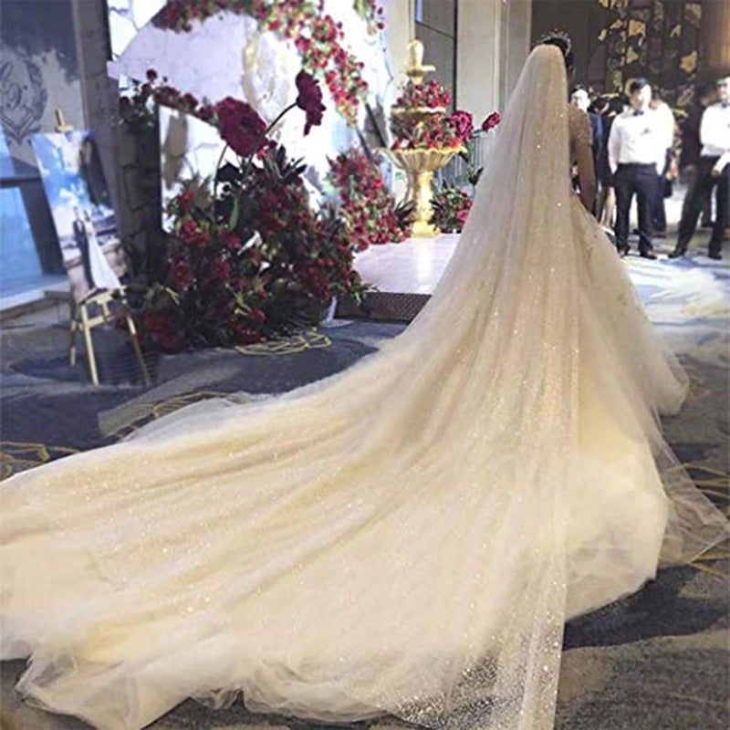 Aukmla Sparkle Cathedral Wedding Veil Long Glitter Bridal Veils with Comb for Women and Brides (White, 59'' Width) - Image 2