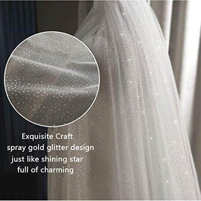 Aukmla Sparkle Cathedral Wedding Veil Long Glitter Bridal Veils with Comb for Women and Brides (White, 59'' Width) - Image 3