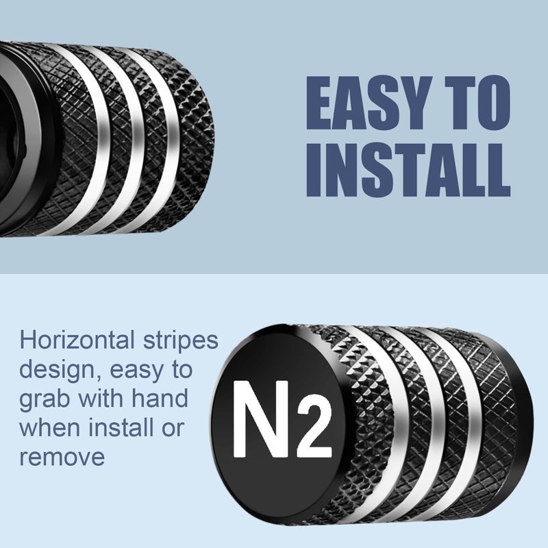 DECURCAR Tire Valve Stem Caps Cover - (5 Pack) Tire Air Cap N2 Nitrogen Metal with Plastic Liner Corrosion Resistant Leak-Proof for Car Truck Motorcycle Bike Black - Image 4