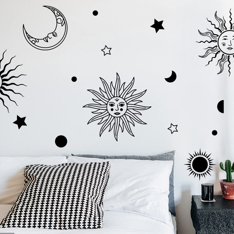 PLIGREAT Sun Crescent Star Moon Faces Wall Stickers, Waterproof Removable Vinyl Peel and Stick Wall Decals for Bedroom Living Room Boho Ethnic Wall Decorations Home Indoor DIY Wall Art Decor - Image 2
