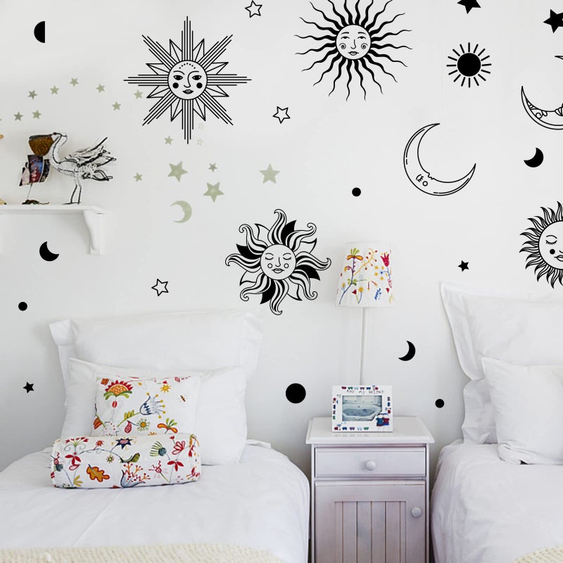 PLIGREAT Sun Crescent Star Moon Faces Wall Stickers, Waterproof Removable Vinyl Peel and Stick Wall Decals for Bedroom Living Room Boho Ethnic Wall Decorations Home Indoor DIY Wall Art Decor - Image 4
