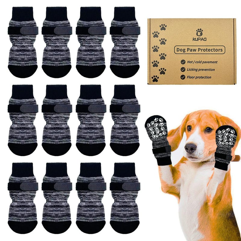 KUPAO Dog Socks 12 Pack to Prevent Licking Paws, Anti Slip Dog Booties and Paw Protectors for Hardwood Floors Hot Pavement, Suitable for Small Medium Large Senior Dogs - Size Large - Image 1