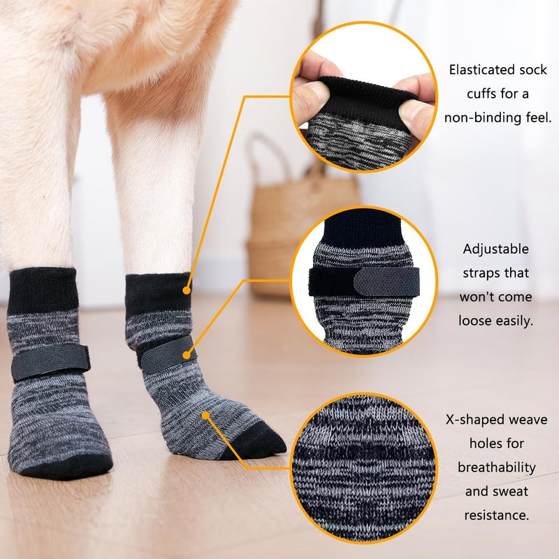 KUPAO Dog Socks 12 Pack to Prevent Licking Paws, Anti Slip Dog Booties and Paw Protectors for Hardwood Floors Hot Pavement, Suitable for Small Medium Large Senior Dogs - Size Large - Image 4