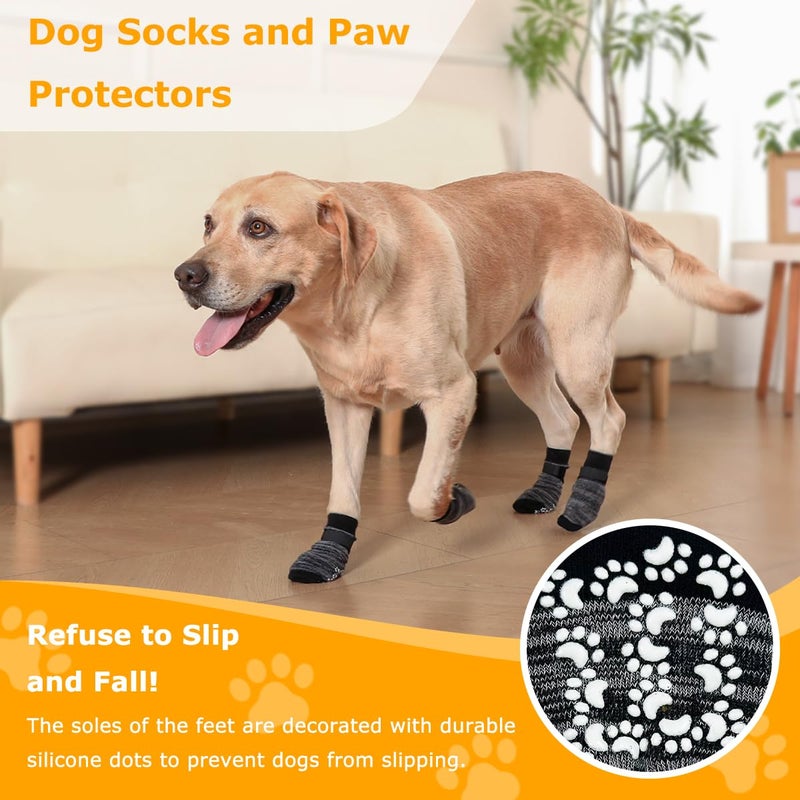 KUPAO Dog Socks 12 Pack to Prevent Licking Paws, Anti Slip Dog Booties and Paw Protectors for Hardwood Floors Hot Pavement, Suitable for Small Medium Large Senior Dogs - Size Large - Image 2