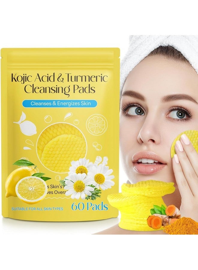 BLINE Kojic Acid and Turmeric Cleansing Pads for Dark Spots, Skin Brightening & Acne Prevention, with Vitamin B5, Vitamin C, Turmeric Infused Foaming Exfoliating Pads, for Face for All Skin Types - (Pack of 1 (60Pcs)) - Image 1