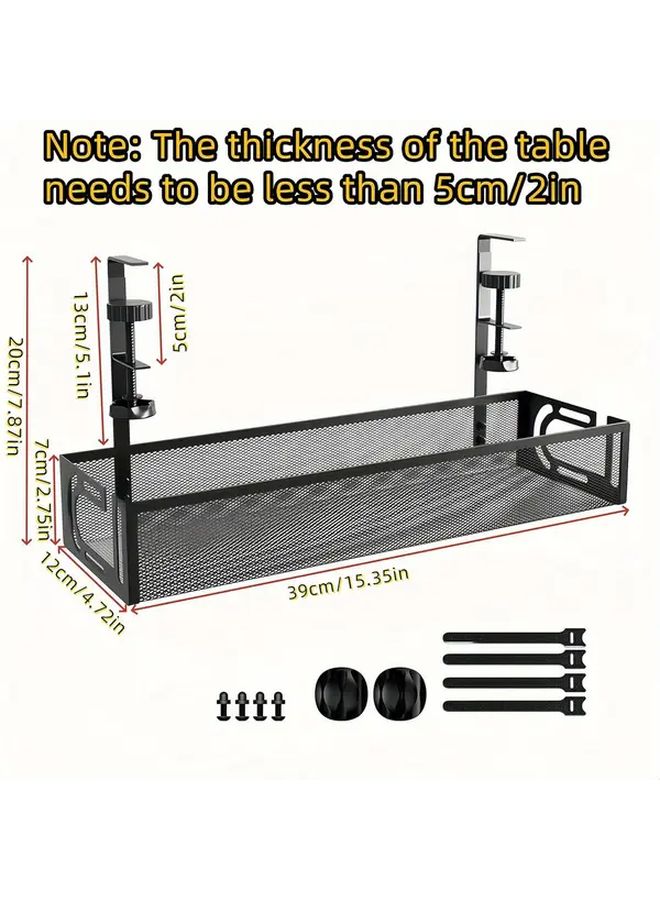 صينية إدارة الكابلات أسفل المكتب صندوق تخزين فولادي بدون حفر أسود متعدد الأقسام - Image 3