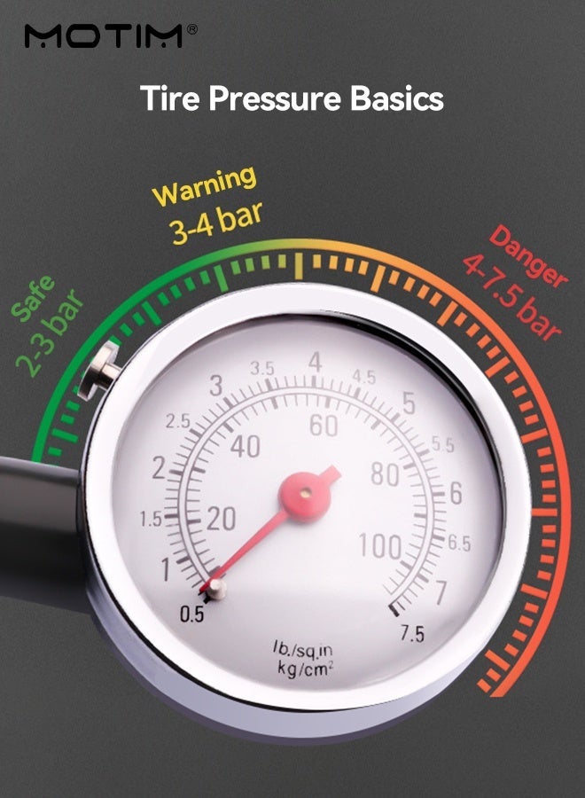 Motim Tire Air Pressure Gauge for Cars, Trucks, Motorcycles & Bicycles (0-100 PSI), Meter Tester with Deflation Button, High Accuration Tire Air Gauge for All Vehicles - Image 4