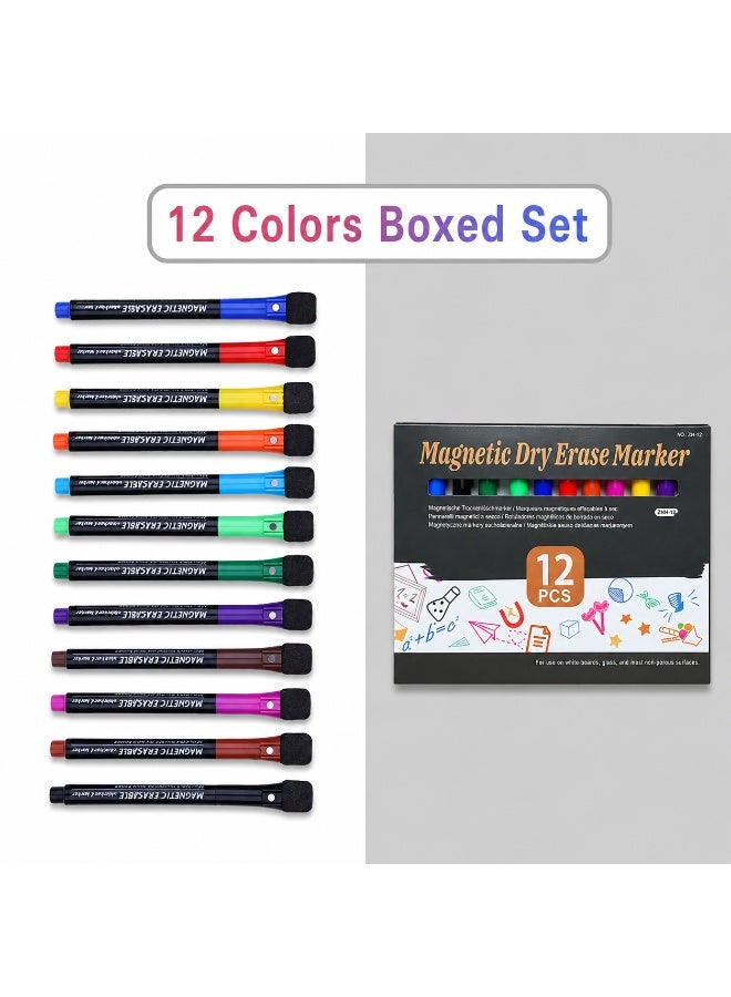 HPRT Magnetic Whiteboard Markers, 12 Colors Dry Erase Markers With Fine Tip And Eraser Cap, Erasable Writing Pens For Whiteboard, Glass, Metal And Ceramic Surfaces (12 Colors) - Image 1