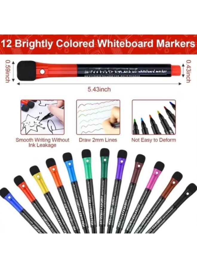HPRT Magnetic Whiteboard Markers, 12 Colors Dry Erase Markers With Fine Tip And Eraser Cap, Erasable Writing Pens For Whiteboard, Glass, Metal And Ceramic Surfaces (12 Colors) - Image 2