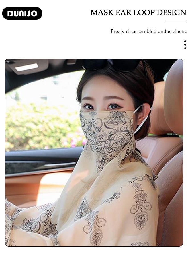 DUNISO Sun Protection Shawl with Mask Summer Sun Protection Shawl For Women Breathable Chiffon Printed Sunproof Sleeve Shawl Outdoor Riding Sunscern Clothing  - Image 3