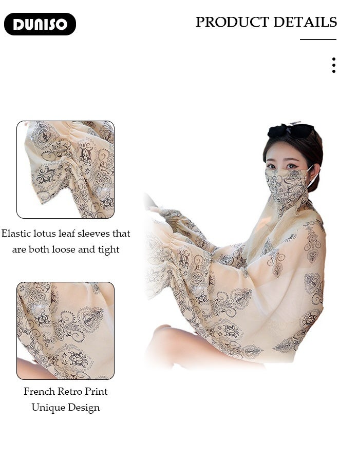 DUNISO Sun Protection Shawl with Mask Summer Sun Protection Shawl For Women Breathable Chiffon Printed Sunproof Sleeve Shawl Outdoor Riding Sunscern Clothing  - Image 2