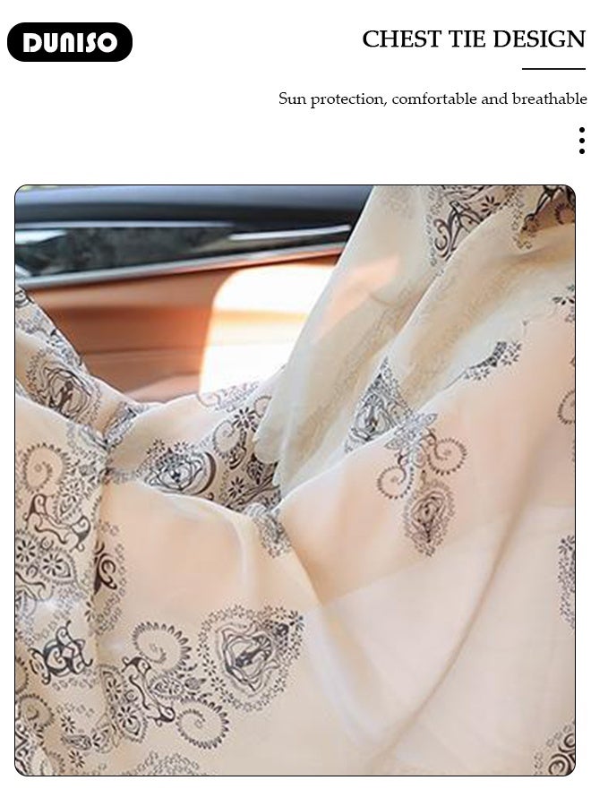 DUNISO Sun Protection Shawl with Mask Summer Sun Protection Shawl For Women Breathable Chiffon Printed Sunproof Sleeve Shawl Outdoor Riding Sunscern Clothing  - Image 4
