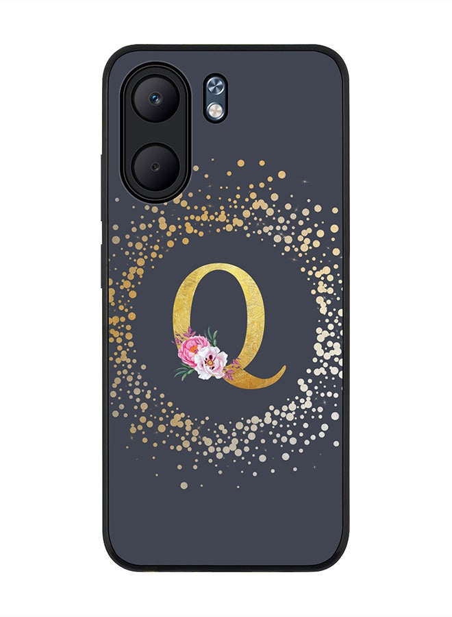 Stylizedd For Oppo A5x 5G / A5x 4G Case,Slim fit Camera Protection, Shockproof Thin Phone cover  - Custom Monogram Floral - Q  (Grey )