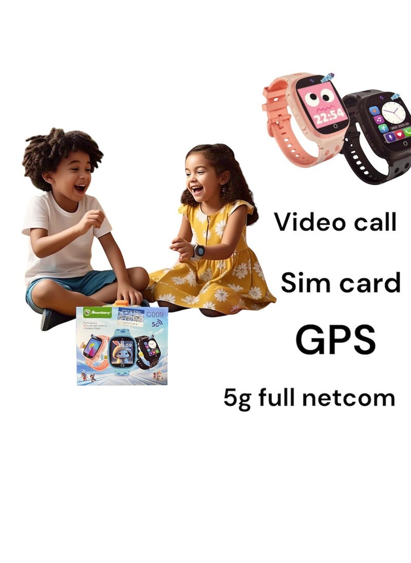 Smartbarry - 5G C009 Smart Kids Watch Series with GPS and Sim Card Slot and Two Way Call and SOS Alarm and Camera - PINK - Image 1