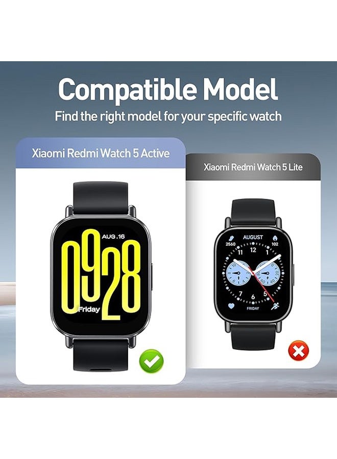 قضية 2 جهاز كمبيوتر شخصي مع حامي شاشة زجاجي مقلص متوافق مع Redmi Watch 5 نشط ، تغطية كاملة لحماية قضايا الكمبيوتر الشخصي الصلبة غطاء الوجه لـ Redmi Watch 5 نشط (شفاف وأسود) - Image 2