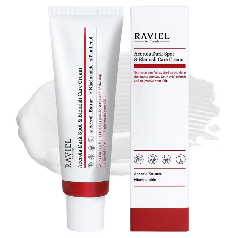RAVIEL Acerola Blemish & Dark Spot Care Cream | Acne scars and dark spot remover | Anti-Wrinkle moisturizer | Niacinamide for Deep Hydration & Brightening | Korean Skincare (1.69 fl oz, Pack of 1)