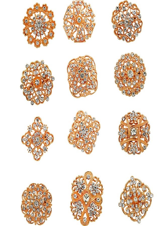 Ezing 12pcs Gold Plated Crystal Brooch for Wedding Bouquet (L) - Image 1