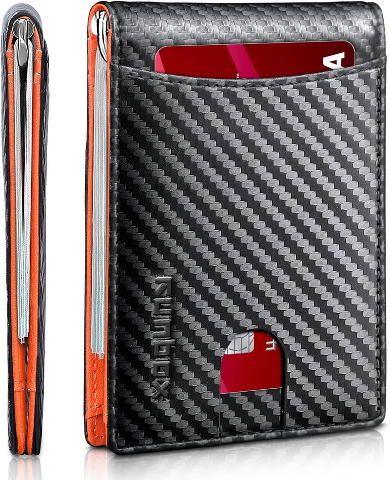 RUNBOX Slim Money Clip Wallets for Men RFID Blocking 11 Card Holder Minimalist Small Leather Bifold Men's Front Pocket Wallet Gift Box - Image 1