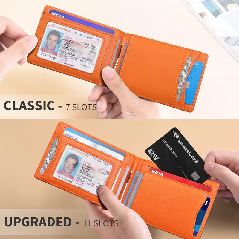 RUNBOX Slim Money Clip Wallets for Men RFID Blocking 11 Card Holder Minimalist Small Leather Bifold Men's Front Pocket Wallet Gift Box - Image 2