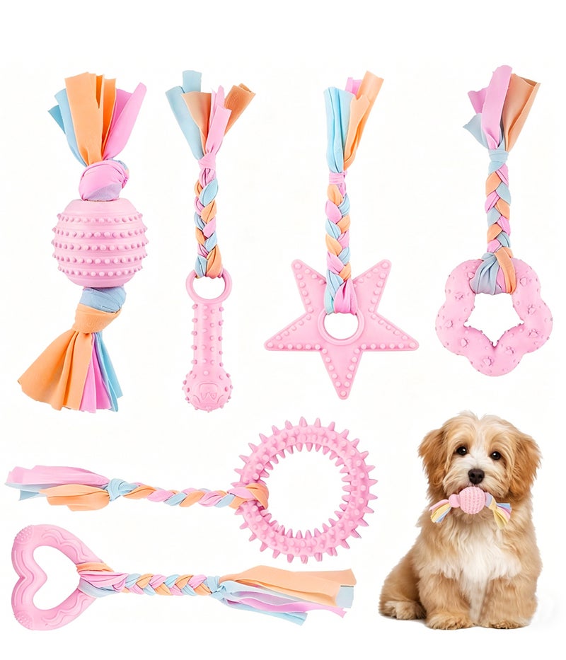 Laoybho Dog Chewing Toys 6 Pack,Puppy Clean Teeth for Small to Medium Dogs, Interactive Training Toys Dog Gift Set Durable Natural Rubber Cotton Rope Balls for Oral Health Protection - Image 1