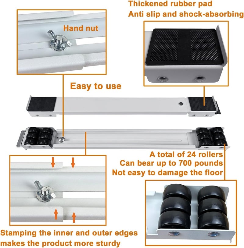 Heavy Duty Appliance Rollers, Max 32 Inch, 2nd Generation Extendable Rollers Movable Washing Machine Base Easily Moves for Washing Machines, Dryers, Refrigerators, Furniture (White) - Image 2