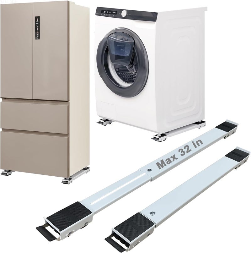 Heavy Duty Appliance Rollers, Max 32 Inch, 2nd Generation Extendable Rollers Movable Washing Machine Base Easily Moves for Washing Machines, Dryers, Refrigerators, Furniture (White) - Image 1