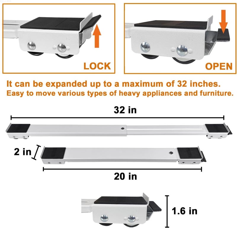 Heavy Duty Appliance Rollers, Max 32 Inch, 2nd Generation Extendable Rollers Movable Washing Machine Base Easily Moves for Washing Machines, Dryers, Refrigerators, Furniture (White) - Image 5