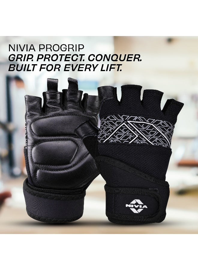 Nivia Pro Grip Gym Gloves for Men & Women, Leather Gloves with Neoprene Wrist Support, Towel Fabric Thumb, Ideal for Gym Workouts, Weightlifting, Dumbbells & Home Fitness Equipment (Black, M) - Image 2