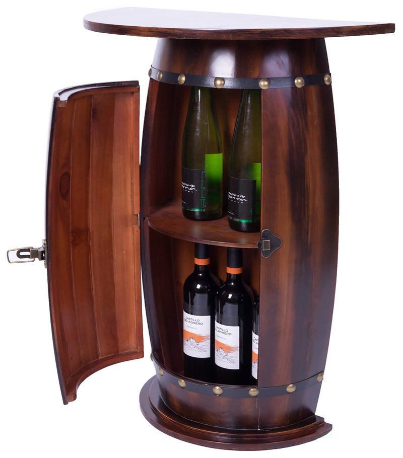 vintiquewise Vintiquewise Wooden Wine Barrel Console Bar End Table Lockable Cabinet 