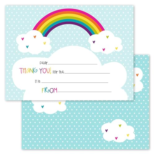 Canopy Street Rainbows And Hearts Kids Thank You Note Card Pack 20 Vibrant Fill In Thank You Cards And White Envelopes 4 58 x 6 14 Birthday Party Thanks Cards - Image 2