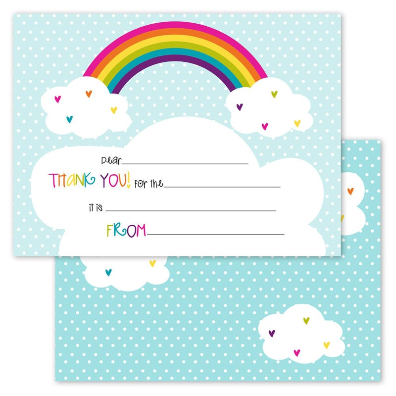Canopy Street Rainbows And Hearts Kids Thank You Note Card Pack 20 Vibrant Fill In Thank You Cards And White Envelopes 4 58 x 6 14 Birthday Party Thanks Cards - Image 3