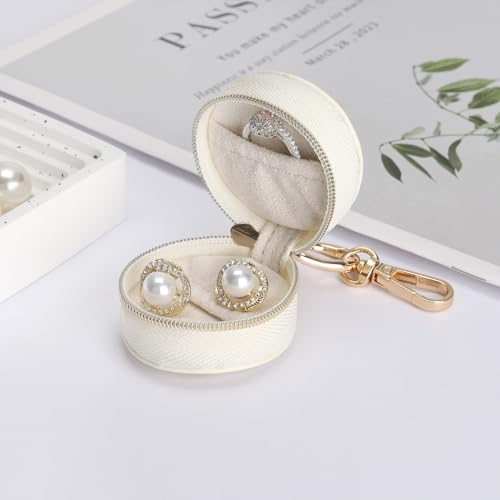KUKUVR Jewelry Ring Holder Box with Keychain, Portable Gym Jewelry Storage Box Case, Small Travel Ring Earring Stud Necklace Storage Case (White) - Image 4
